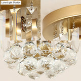 Postmodern Drum Ceiling Light With Crystal Shade - Metal Flush Mount 2 Lights For Corridor