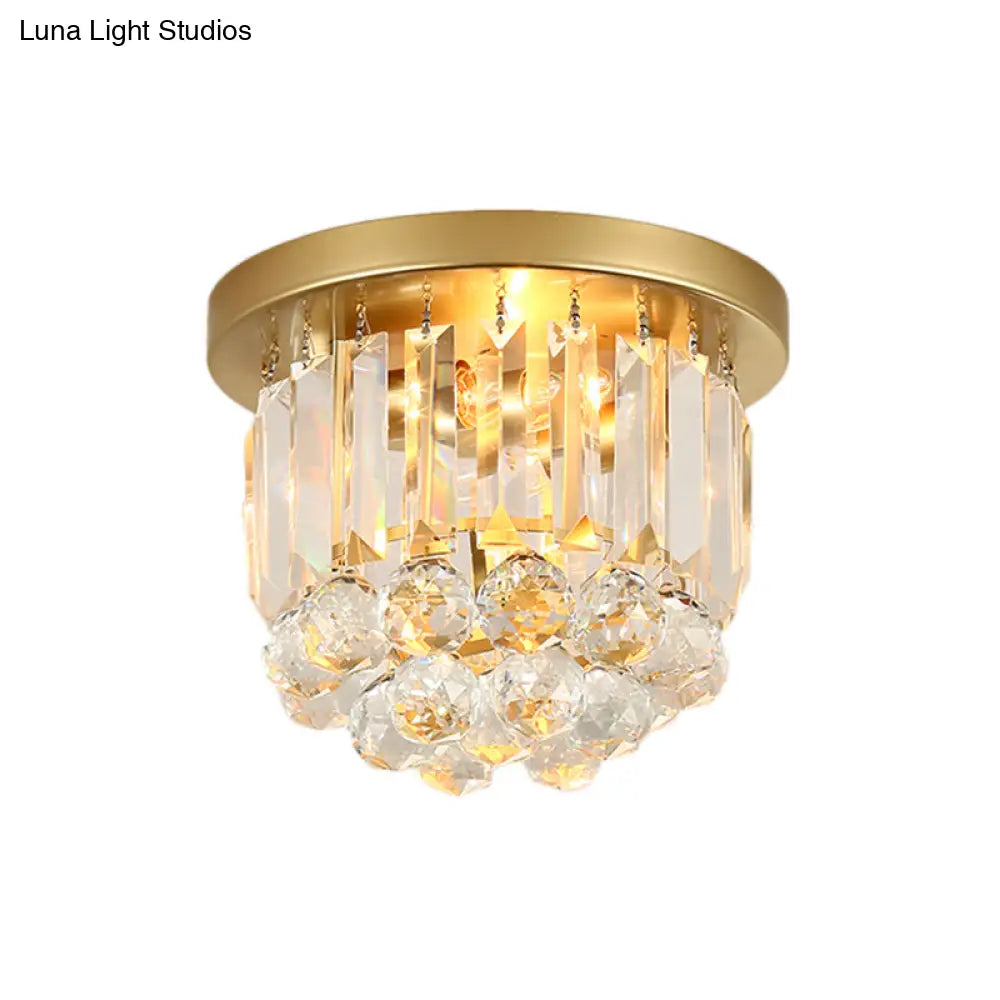 Postmodern Drum Ceiling Light With Crystal Shade - Metal Flush Mount 2 Lights For Corridor