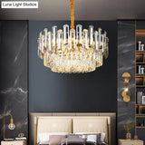 Postmodern Drum Crystal Pendant Light Kit With 10 Brass Chandelier Heads