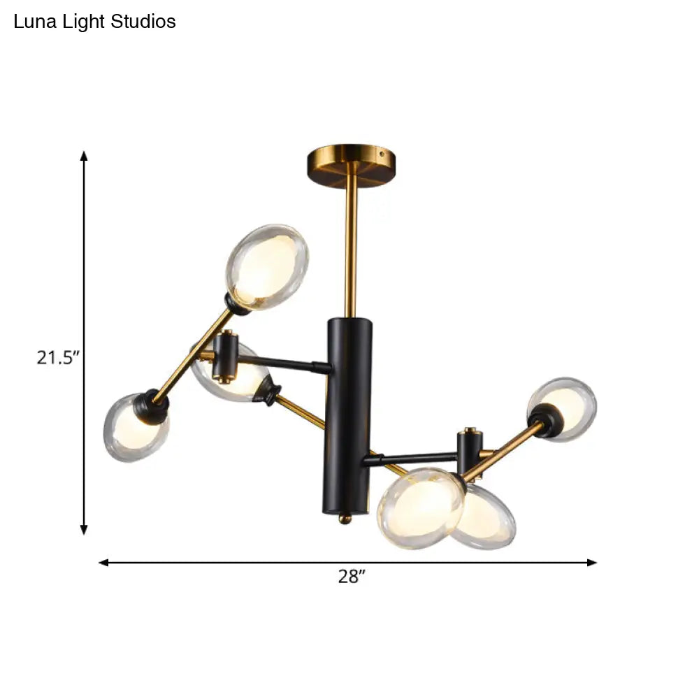 Postmodern Dual Eggshell Ceiling Light: Clear Glass Semi Flush Chandelier With 6 Bulbs & Rotating