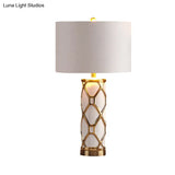 Postmodern Fabric Cylinder Nightstand Lamp- 13/15 Height 1 Light White/Black Metal- Perfect For