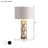 Postmodern Fabric Cylinder Nightstand Lamp- 13/15 Height 1 Light White/Black Metal- Perfect For