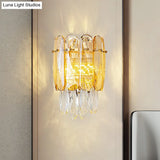 Postmodern Faceted Crystal Gold Sconce Light - Half-Cylinder Wall Mount For Bedroom