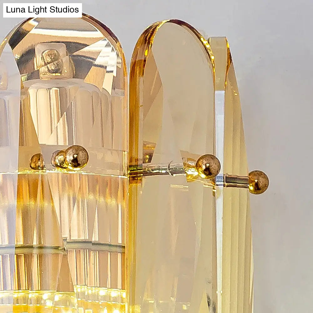 Postmodern Faceted Crystal Gold Sconce Light - Half-Cylinder Wall Mount For Bedroom