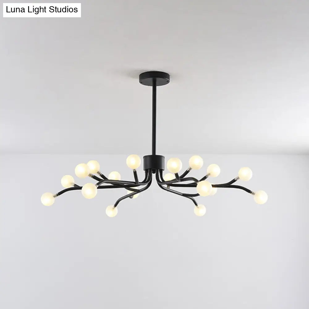 Postmodern Frosted Glass 18-Head Chandelier Lamp Pendant For Dining Room In Black/Gold