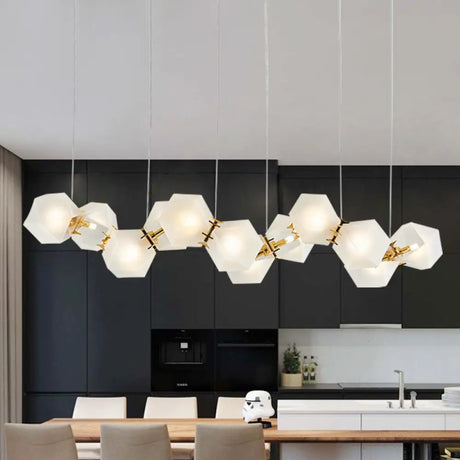 Postmodern Geometric Frosted Glass 6/8/10 Head Gold Hanging Chandelier for a Stylish Lighting Solution 10 / Gold