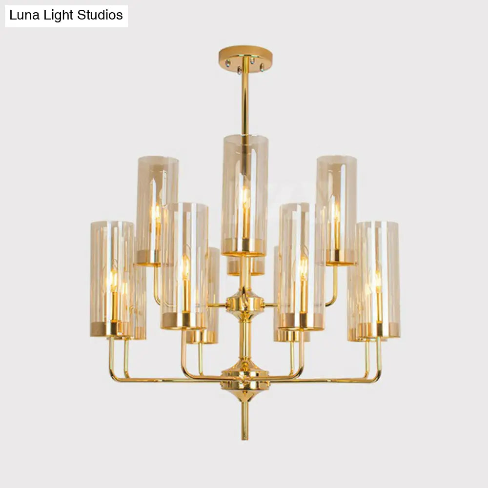 Postmodern Glass Brass Finish Chandelier For Living Room