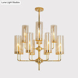 Postmodern Glass Brass Finish Chandelier For Living Room