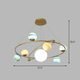 Postmodern Glass Planet Hanging Lamp With Brass Finish Ideal For Living Room 7 / Blue