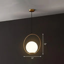 Postmodern Globe Hanging Lamp Kit - White Glass 1-Head Gold Pendant Light For Restaurants / 10’