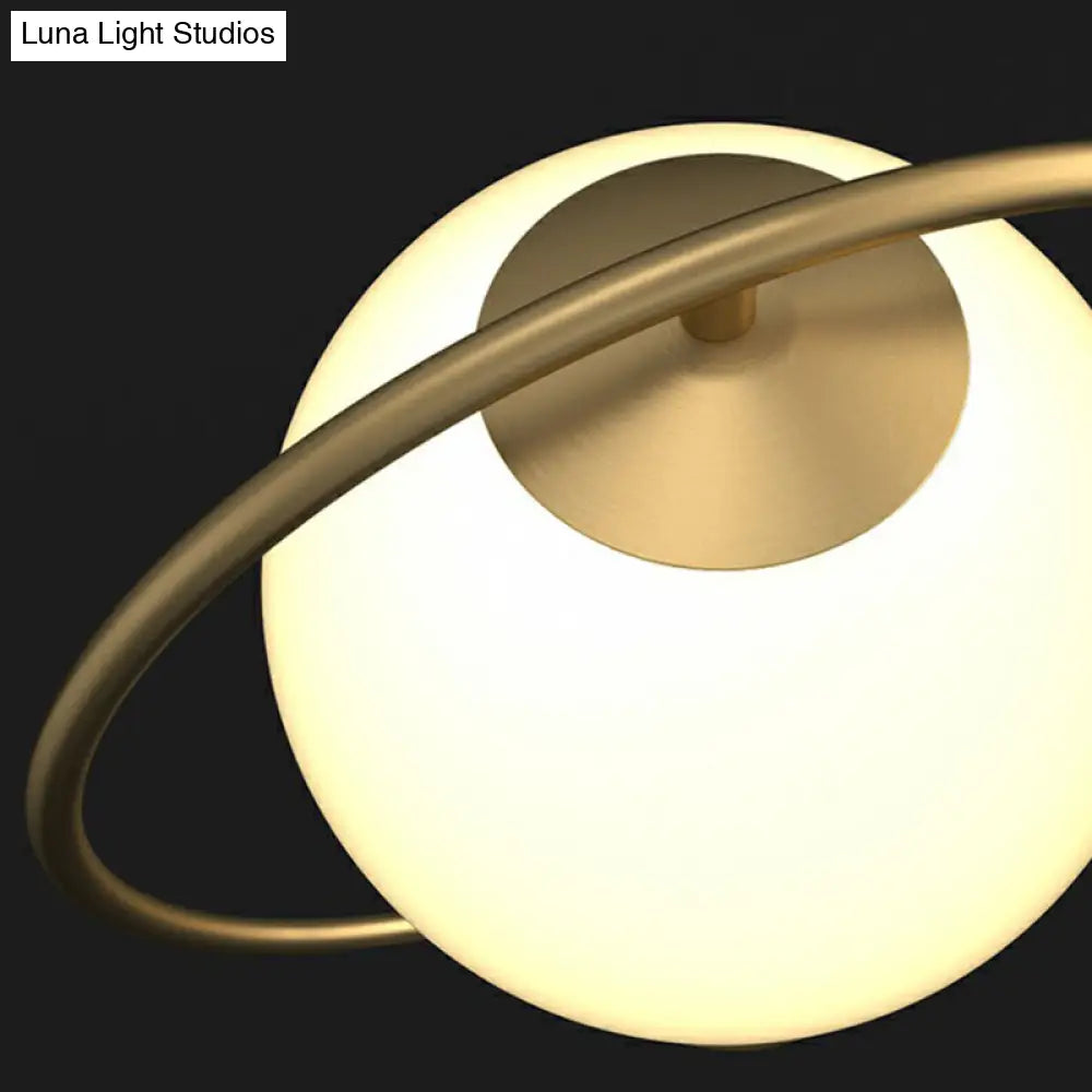 Postmodern Gold Ball Glass Table Lamp - Single-Bulb Night With Curved Arm