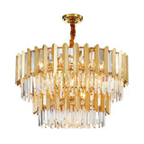 Postmodern Gold Chandelier - Prismatic Crystal Drum Ceiling Light Fixture / 2 Tiers 31.5’