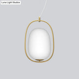 Postmodern Gold Cocoon Pendant Lamp With Frame And Glass Shade – Single Ceiling Hang Light