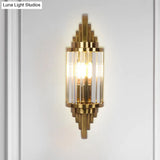 Postmodern Gold Finish Cylinder Wall Sconce With Crystal Prisms - Ideal For Living Room