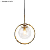 Postmodern Gold Globe Pendant Lamp With Smoke Gray/Clear Glass For Bedroom Lighting