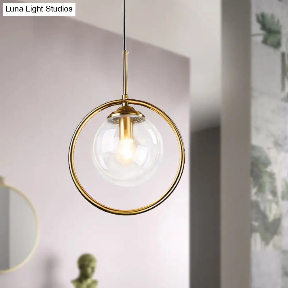 Postmodern Gold Globe Pendant Lamp With Smoke Gray/Clear Glass For Bedroom Lighting
