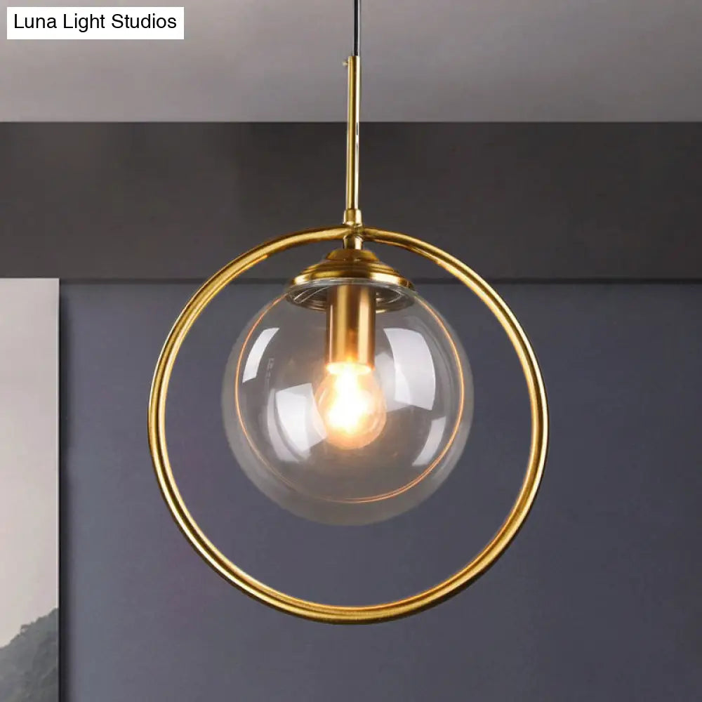 Postmodern Gold Globe Pendant Lamp With Smoke Gray/Clear Glass For Bedroom Lighting