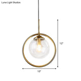 Postmodern Gold Globe Pendant Lamp With Smoke Gray/Clear Glass For Bedroom Lighting