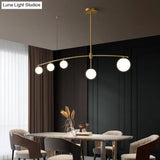 Postmodern Gold Island Pendant Light With Frosted White Glass Orb Shape