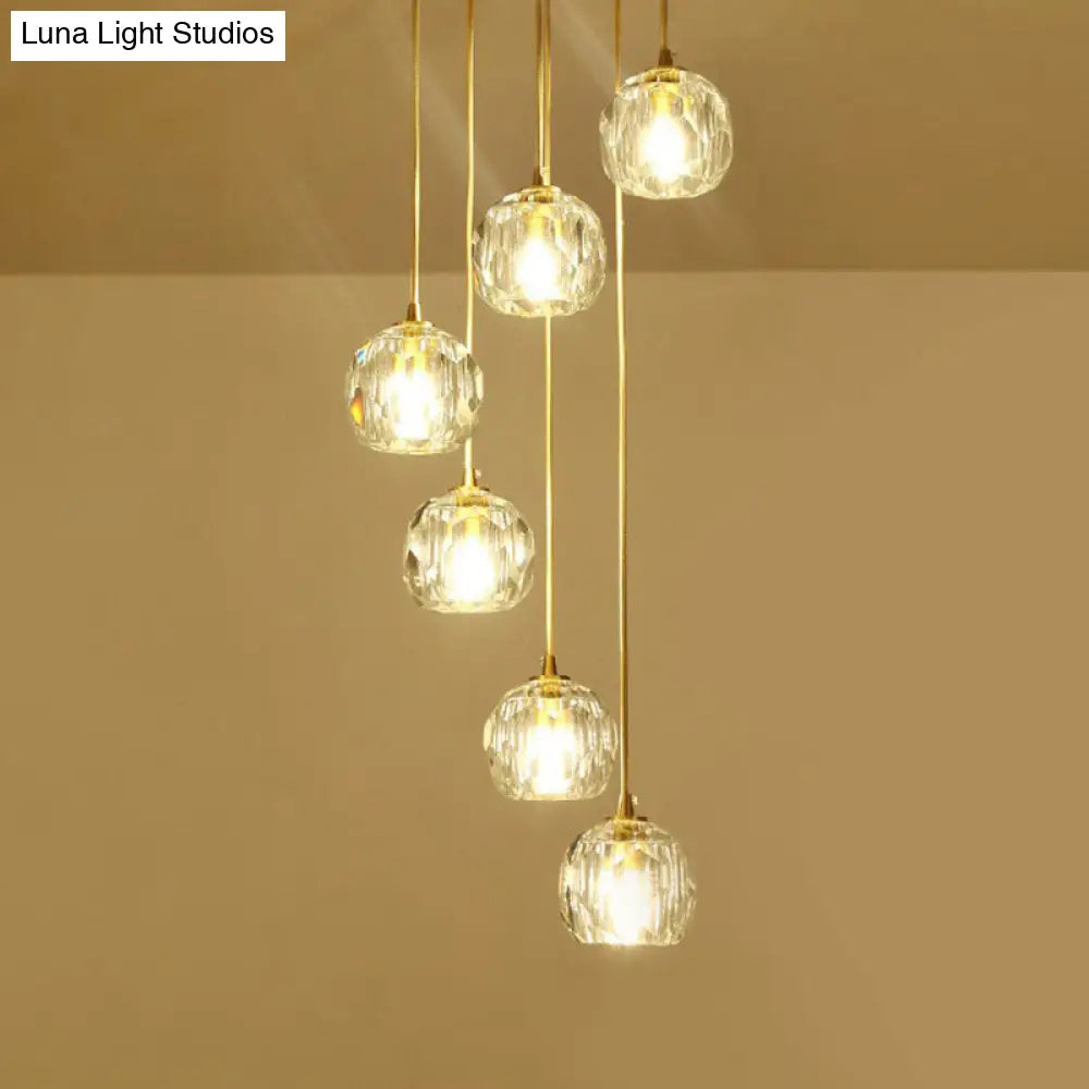Postmodern Gold K9 Crystal Cluster Pendant Light - Elegant Hanging Lamp For Stairway