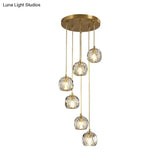 Postmodern Gold K9 Crystal Cluster Pendant Light - Elegant Hanging Lamp For Stairway