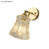 Postmodern Gold Wall Light With Clear Ribbed Glass - Conical Design Rotating Feature 1 Kit