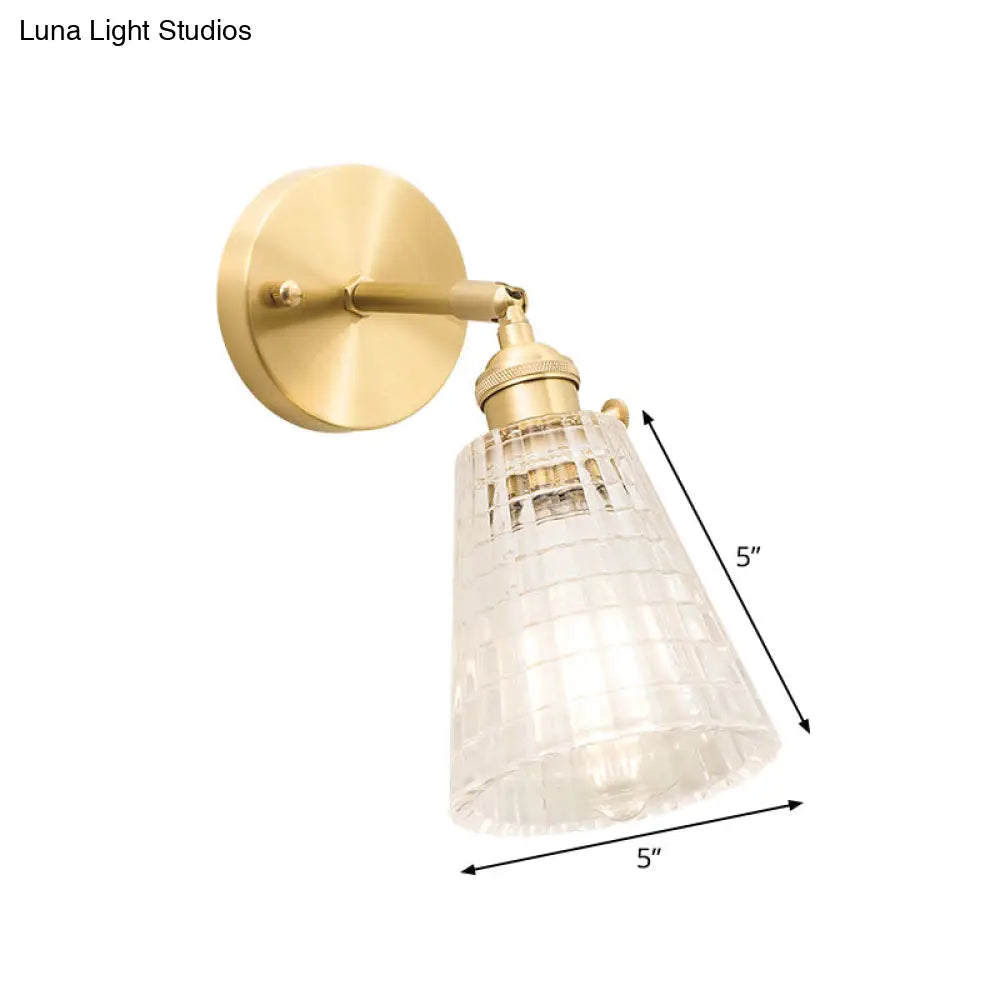 Postmodern Gold Wall Light With Clear Ribbed Glass - Conical Design Rotating Feature 1 Kit