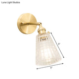 Postmodern Gold Wall Light With Clear Ribbed Glass - Conical Design Rotating Feature 1 Kit