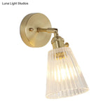Postmodern Gold Wall Light With Clear Ribbed Glass - Conical Design Rotating Feature 1 Kit