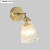 Postmodern Gold Wall Light With Clear Ribbed Glass - Conical Design Rotating Feature 1 Kit