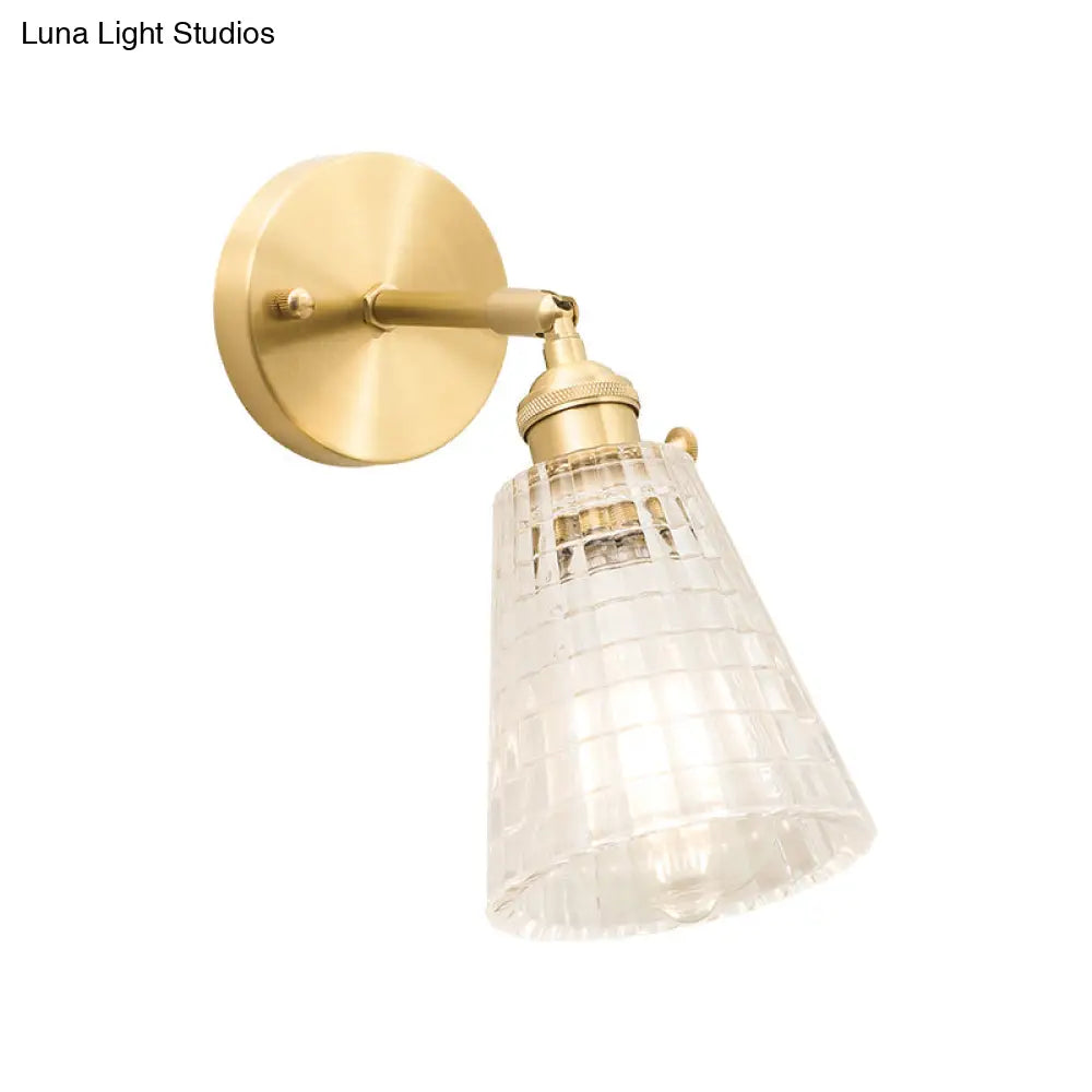 Postmodern Gold Wall Light With Clear Ribbed Glass - Conical Design Rotating Feature 1 Kit