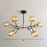 Postmodern Hanging Light Ball Glass Chandelier For Bedroom In Black And Brass 12 / Amber