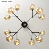 Postmodern Hanging Light Ball Glass Chandelier For Bedroom In Black And Brass