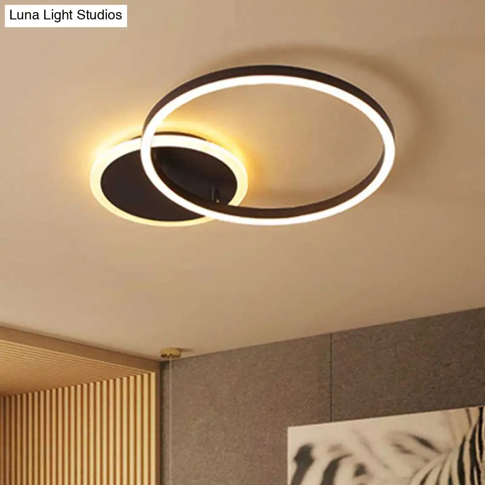 Postmodern Led Bedroom Ceiling Lamp With Black Hoop & Warm/White Light - 1/2/3 Heads Available