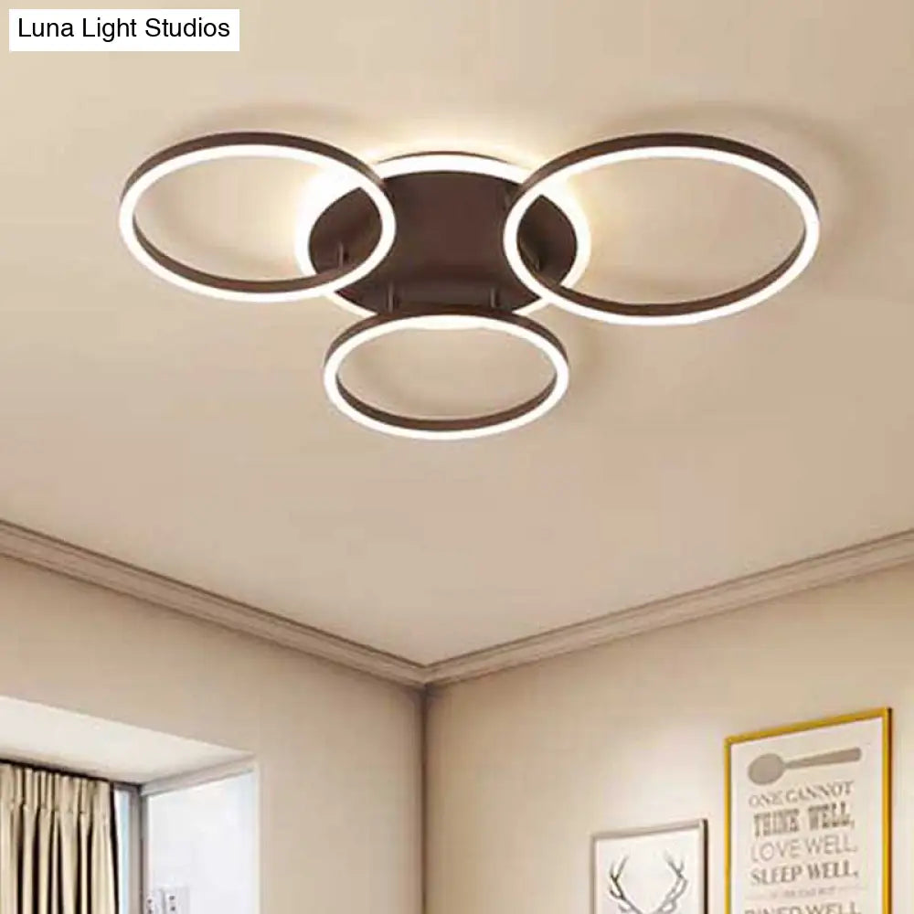Postmodern Led Bedroom Ceiling Lamp With Black Hoop & Warm/White Light - 1/2/3 Heads Available