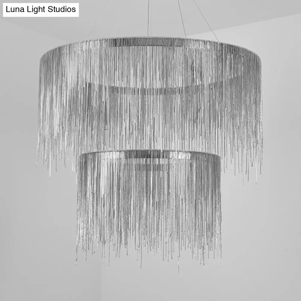 Postmodern Led Chandelier: Aluminum Chainlet Pendant Light For Living Room