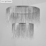 Postmodern Led Chandelier: Aluminum Chainlet Pendant Light For Living Room