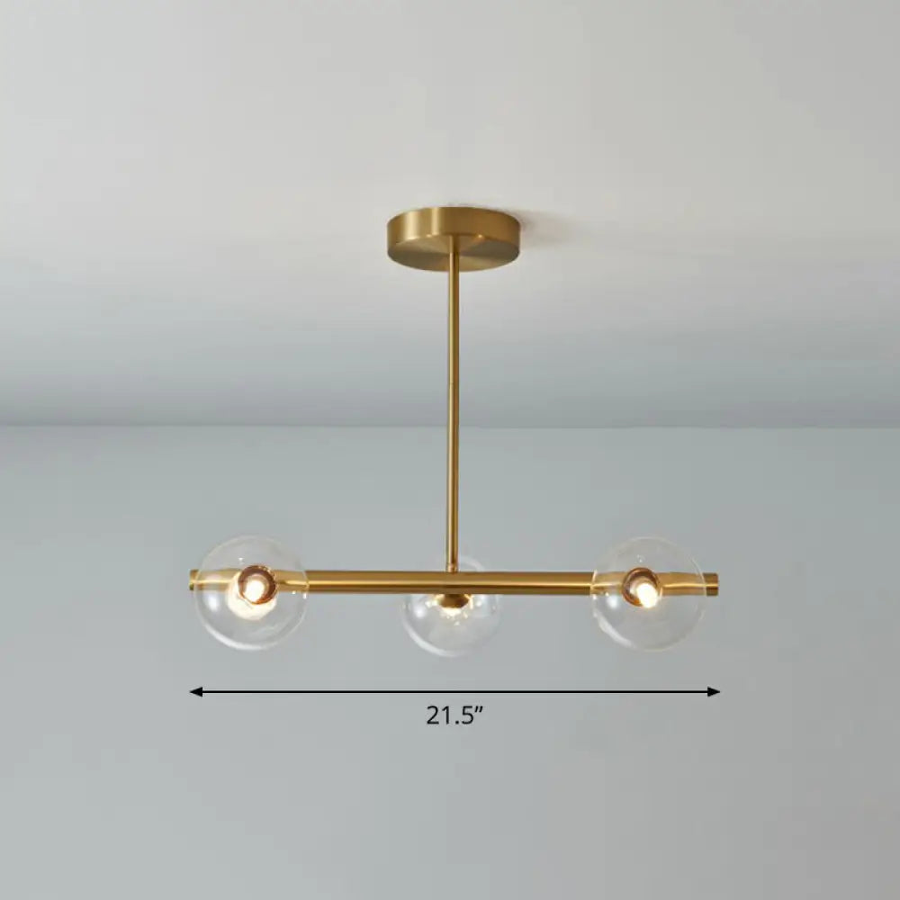 Postmodern Linear Island Lamp - Glass Pendant Light In Brass For Dining Room 3 / Clear