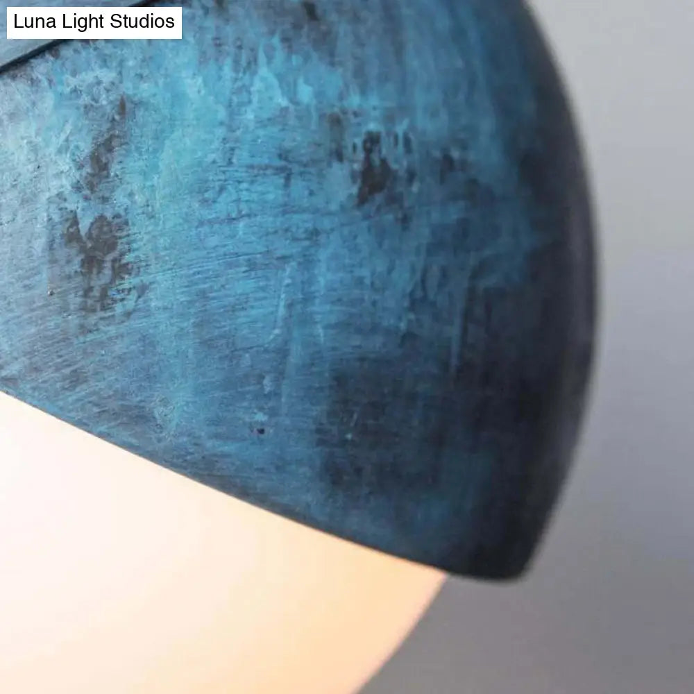 Postmodern Metal Pendant Lamp: Semi Sphere Shade 1 Head Blue Hanging 5.5’/9.5’ Wide