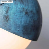 Postmodern Metal Pendant Lamp: Semi Sphere Shade 1 Head Blue Hanging 5.5’/9.5’ Wide
