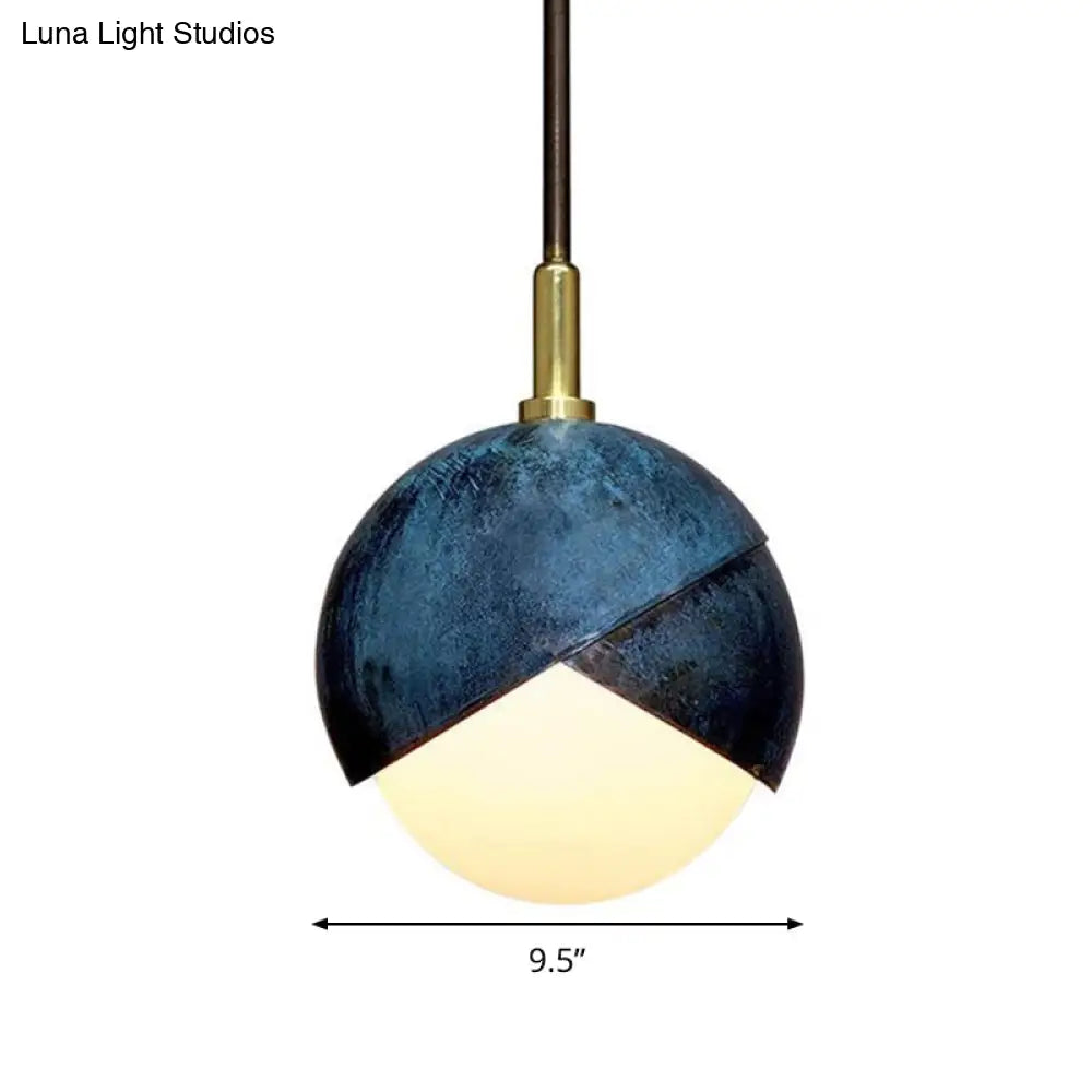 Postmodern Metal Pendant Lamp: Semi Sphere Shade 1 Head Blue Hanging 5.5’/9.5’ Wide