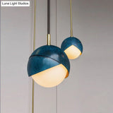 Postmodern Metal Pendant Lamp: Semi Sphere Shade 1 Head Blue Hanging 5.5’/9.5’ Wide