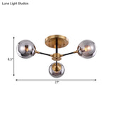 Modern Smoke Glass Semi Flush Mount Chandelier - Brass Black 3/6 Heads