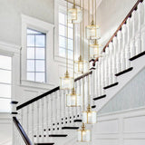 Postmodern Ribbed Glass Pendant Light Fixture With Multiple Lamps - Brass Finish For Stairway 8 /