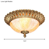 Postmodern Ridged Crystal Flush Mount Brass Ceiling Lamp For Bedroom - 3 Heads