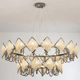 Postmodern Ring Ceiling Chandelier With Rhombus Crystal Shade - Elegant Metal Living Room Light