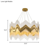 Postmodern Ruffle Edge Crystal Chandelier With Brass Finish - 8-Head Suspension Light For Living
