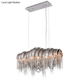 Postmodern Silver Lobby Chandelier: Arch Aluminum Chain 12-Bulb Suspension Light