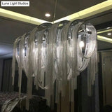 Postmodern Silver Lobby Chandelier: Arch Aluminum Chain 12-Bulb Suspension Light