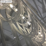 Postmodern Silver Lobby Chandelier: Arch Aluminum Chain 12-Bulb Suspension Light